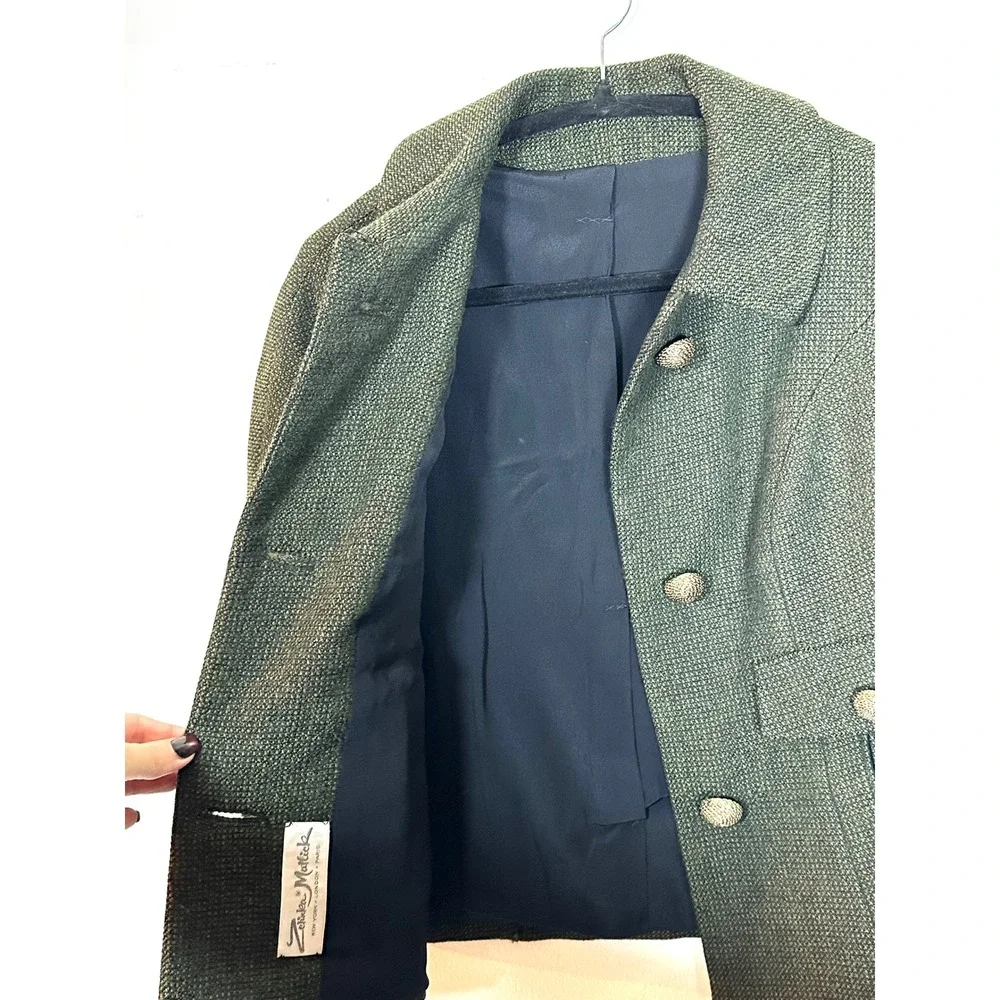 1960's Zelinka Matlick Wool blend dark green tweed cropped jacket Jackie O Small